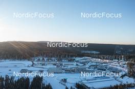 08.02.2023, Oberhof, Germany (GER): Drone footage with an overview over the biathlon venue of Oberhof - IBU World Championships Biathlon, training, Oberhof (GER). www.nordicfocus.com. © Manzoni/NordicFocus. Every downloaded picture is fee-liable.