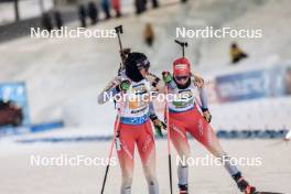 29.11.2023, Oestersund, Sweden, (SWE): Aita Gasparin (SUI), Amy Baserga (SUI), (l-r) - IBU World Cup Biathlon, relay women, Oestersund (SWE). www.nordicfocus.com. © Manzoni/NordicFocus. Every downloaded picture is fee-liable.