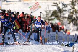 09.12.2023, Hochfilzen, Austria (AUT): Tommaso Giacomel (ITA), Benedikt Doll (GER), (l-r) - IBU World Cup Biathlon, pursuit men, Hochfilzen (AUT). www.nordicfocus.com. © Manzoni/NordicFocus. Every downloaded picture is fee-liable.