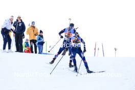 10.12.2023, Hochfilzen, Austria (AUT): Sturla Holm Laegreid (NOR), Eric Perrot (FRA), (l-r) - IBU World Cup Biathlon, relay men, Hochfilzen (AUT). www.nordicfocus.com. © Manzoni/NordicFocus. Every downloaded picture is fee-liable.