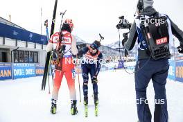 08.12.2023, Hochfilzen, Austria (AUT): Joscha Burkhalter (SUI), Patrick Braunhofer (ITA), (l-r) - IBU World Cup Biathlon, sprint men, Hochfilzen (AUT). www.nordicfocus.com. © Manzoni/NordicFocus. Every downloaded picture is fee-liable.