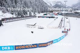 05.12.2023, Hochfilzen, Austria (AUT): Event Feature: Overveiw over the biathlon venue with the shooting range and the tracks covered in beautiful white - IBU World Cup Biathlon, training, Hochfilzen (AUT). www.nordicfocus.com. © Manzoni/NordicFocus. Every downloaded picture is fee-liable.