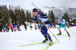 15.12.2023, Lenzerheide, Switzerland (SUI): Quentin Fillon Maillet (0), Vladimir Iliev (BUL), (l-r) - IBU World Cup Biathlon, sprint men, Lenzerheide (SUI). www.nordicfocus.com. © Manzoni/NordicFocus. Every downloaded picture is fee-liable.