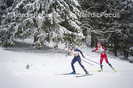 27.01.2023, Les Rousses, France (FRA): Jessie Diggins (USA), Silje Theodorsen (NOR), (l-r)  - FIS world cup cross-country, 10km, Les Rousses (FRA). www.nordicfocus.com. © Thibaut/NordicFocus. Every downloaded picture is fee-liable.