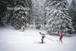 27.01.2023, Les Rousses, France (FRA): Jessie Diggins (USA), Silje Theodorsen (NOR), (l-r)  - FIS world cup cross-country, 10km, Les Rousses (FRA). www.nordicfocus.com. © Thibaut/NordicFocus. Every downloaded picture is fee-liable.