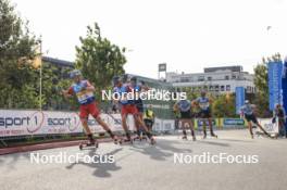 05.08.2023, Sandnes, Norway (NOR): Haavard Solaas Taugboel (NOR), Paal Golberg (NOR), Anze Gros (SLO), George Ersson (SWE), Noe Naeff (SUI), (l-r) - BLINK23 Festival Cross-Country - Sandnes (NOR). www.nordicfocus.com. © Manzoni/NordicFocus. Every downloaded picture is fee-liable.