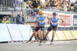 05.08.2023, Sandnes, Norway (NOR): Johannes Hoesflot Klaebo (NOR), Valerio Grond (SUI), (l-r) - BLINK23 Festival Cross-Country - Sandnes (NOR). www.nordicfocus.com. © Manzoni/NordicFocus. Every downloaded picture is fee-liable.