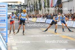 05.08.2023, Sandnes, Norway (NOR): Paal Golberg (NOR), Johannes Hoesflot Klaebo (NOR), Valerio Grond (SUI), James Matthieu Clugnet (GBR), (l-r) - BLINK23 Festival Cross-Country - Sandnes (NOR). www.nordicfocus.com. © Manzoni/NordicFocus. Every downloaded picture is fee-liable.