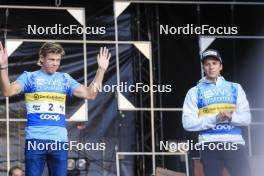 05.08.2023, Sandnes, Norway (NOR): Johannes Hoesflot Klaebo (NOR), Valerio Grond (SUI), (l-r) - BLINK23 Festival Cross-Country - Sandnes (NOR). www.nordicfocus.com. © Manzoni/NordicFocus. Every downloaded picture is fee-liable.