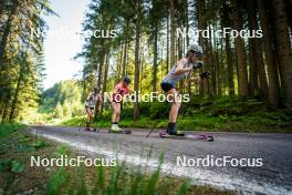 20.07.2023, Lavaze, Italy (ITA): Pia Fink (GER), Katherine Sauerbrey (GER), +pilo+, Lisa Lohmann (GER), (l-r)  - Cross-Country summer training, Lavaze (ITA). www.nordicfocus.com. © Barbieri/NordicFocus. Every downloaded picture is fee-liable.