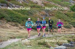 14.10.2023, Font-Romeu, France (FRA): Léna Quintin (FRA), Juliette Ducordeau (FRA), Eve Ondine Duchaufour (FRA), Maelle Veyre (FRA), Mélissa Gal (FRA), (l-r) - Cross-Country training, Font-Romeu (FRA). www.nordicfocus.com. © Authamayou/NordicFocus. Every downloaded picture is fee-liable.