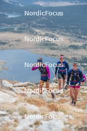 14.10.2023, Font-Romeu, France (FRA): Flora Dolci (FRA), Liv Coupat (FRA), Juliette Ducordeau (FRA), (l-r) - Cross-Country training, Font-Romeu (FRA). www.nordicfocus.com. © Authamayou/NordicFocus. Every downloaded picture is fee-liable.