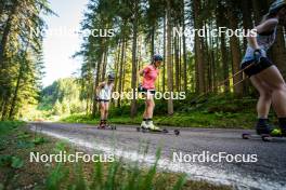 20.07.2023, Lavaze, Italy (ITA): Pia Fink (GER), Katherine Sauerbrey (GER), +pilo+, Lisa Lohmann (GER), (l-r)  - Cross-Country summer training, Lavaze (ITA). www.nordicfocus.com. © Barbieri/NordicFocus. Every downloaded picture is fee-liable.