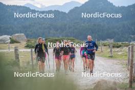 14.10.2023, Font-Romeu, France (FRA): Maelle Veyre (FRA), Julie Pierrel (FRA), Vincent Vittoz (FRA), Coach Team France, (l-r) - Cross-Country training, Font-Romeu (FRA). www.nordicfocus.com. © Authamayou/NordicFocus. Every downloaded picture is fee-liable.