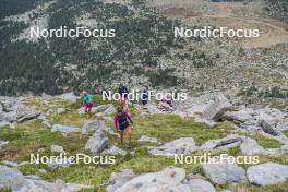 14.10.2023, Font-Romeu, France (FRA): Flora Dolci (FRA), Léna Quintin (FRA), Juliette Ducordeau (FRA), Liv Coupat (FRA), Mélissa Gal (FRA), (l-r) - Cross-Country training, Font-Romeu (FRA). www.nordicfocus.com. © Authamayou/NordicFocus. Every downloaded picture is fee-liable.