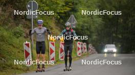 29.09.2023, Oberhof, Germany (GER): Ilan Pittier (SUI), Fabrizio Albasini (SUI), (l-r) - Cross-Country training, Oberhof (GER). www.nordicfocus.com. © Reichert/NordicFocus. Every downloaded picture is fee-liable.