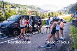 20.07.2023, Lavaze, Italy (ITA): Pia Fink (GER), Katherine Sauerbrey (GER), Lisa Lohmann (GER), Coletta Rydzek (GER), Sofie Krehl (GER), Laura Gimmler (GER), Helen Hoffmann (GER), (l-r)  - Cross-Country summer training, Lavaze (ITA). www.nordicfocus.com. © Barbieri/NordicFocus. Every downloaded picture is fee-liable.