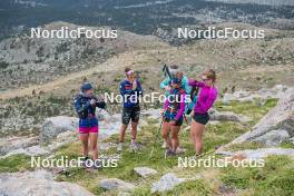 14.10.2023, Font-Romeu, France (FRA): Juliette Ducordeau (FRA), Liv Coupat (FRA), Léna Quintin (FRA), Flora Dolci (FRA), Mélissa Gal (FRA), (l-r) - Cross-Country training, Font-Romeu (FRA). www.nordicfocus.com. © Authamayou/NordicFocus. Every downloaded picture is fee-liable.