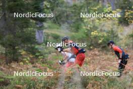 19.10.2023, Ramsau am Dachstein, Austria (AUT): Michael Foettinger (AUT), Lukas Mrkonjic (AUT), Benjamin Moser (AUT), (l-r) - Cross-Country summer training, Ramsau am Dachstein (AUT). www.nordicfocus.com. © Manzoni/NordicFocus. Every downloaded picture is fee-liable.