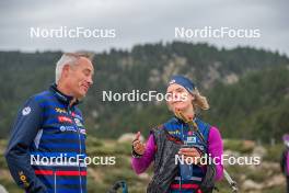 14.10.2023, Font-Romeu, France (FRA): Vincent Vittoz (FRA), Coach Team France, Flora Dolci (FRA), (l-r) - Cross-Country training, Font-Romeu (FRA). www.nordicfocus.com. © Authamayou/NordicFocus. Every downloaded picture is fee-liable.