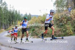 20.10.2023, Ramsau am Dachstein, Austria (AUT): Lukas Mrkonjic (AUT), Anders Veerpalu (EST), Florian Ganner (AUT), (l-r) - Cross-Country summer training, Ramsau am Dachstein (AUT). www.nordicfocus.com. © Manzoni/NordicFocus. Every downloaded picture is fee-liable.