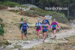 14.10.2023, Font-Romeu, France (FRA): Liv Coupat (FRA), Eve Ondine Duchaufour (FRA), Flora Dolci (FRA), Mélissa Gal (FRA), (l-r) - Cross-Country training, Font-Romeu (FRA). www.nordicfocus.com. © Authamayou/NordicFocus. Every downloaded picture is fee-liable.