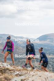 14.10.2023, Font-Romeu, France (FRA): Flora Dolci (FRA), Juliette Ducordeau (FRA), Liv Coupat (FRA), (l-r) - Cross-Country training, Font-Romeu (FRA). www.nordicfocus.com. © Authamayou/NordicFocus. Every downloaded picture is fee-liable.