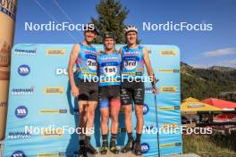 06.07.2023, Romont, Switzerland (SUI): Candide Pralong (SUI), Jeremy Royer (FRA), Remi Bourdin (FRA), (l-r) - Dupaski Festival, Romont (SUI). www.nordicfocus.com. © Manzoni/NordicFocus. Every downloaded picture is fee-liable.