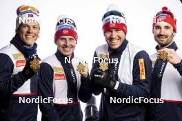 22.02.2023, Planica, Slovenia (SLO): Hans Christer Holund (NOR), Paal Golberg (NOR), Simen Hegstad Krueger (NOR), Johannes Hoesflot Klaebo (NOR), (l-r)  - FIS nordic world ski championships cross-country, medals, Planica (SLO). www.nordicfocus.com. © Modica/NordicFocus. Every downloaded picture is fee-liable.
