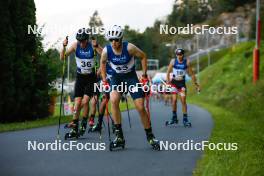 02.09.2023, Villach, Austria (AUT): Dmytro Mazurchuk (UKR), Jesse Paeaekkoenen (FIN), (l-r)  - FIS Nordic Combined Summer Grand Prix men and women, compact sprint HS98/7.5km men, Villach (AUT). www.nordicfocus.com. © Volk/NordicFocus. Every downloaded picture is fee-liable.