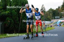 02.09.2023, Villach, Austria (AUT): Ilkka Herola (FIN), Stefan Rettenegger (AUT), (l-r)  - FIS Nordic Combined Summer Grand Prix men and women, compact sprint HS98/7.5km men, Villach (AUT). www.nordicfocus.com. © Volk/NordicFocus. Every downloaded picture is fee-liable.