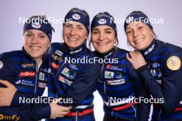 27.11.2023, Oestersund, Sweden, (SWE): Sophie Chauveau (FRA), Justine Braisaz-Bouchet (FRA), Gilonne Guigonnat (FRA), Chloe Chevalier (FRA), (l-r) - IBU World Cup Biathlon, photoshooting, Oestersund (SWE). www.nordicfocus.com. © Manzoni/NordicFocus. Every downloaded picture is fee-liable.