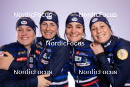 27.11.2023, Oestersund, Sweden, (SWE): Sophie Chauveau (FRA), Justine Braisaz-Bouchet (FRA), Gilonne Guigonnat (FRA), Chloe Chevalier (FRA), (l-r) - IBU World Cup Biathlon, photoshooting, Oestersund (SWE). www.nordicfocus.com. © Manzoni/NordicFocus. Every downloaded picture is fee-liable.