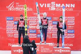 16.12.2023, Engelberg, Switzerland (SUI): Ema Klinec (SLO), Nika Prevc (SLO), Eirin Maria Kvandal (NOR), (l-r) - FIS world cup ski jumping women, individual HS140, Engelberg (SUI). www.nordicfocus.com. © Thibaut/NordicFocus. Every downloaded picture is fee-liable