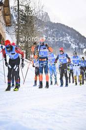 21.01.2023, Zuoz Switzerland (SUI): Karstein Johaug (NOR), Petter Stakston (NOR), Matis Leray (FRA), (l-r) - Ski Classics La Diagonela, Zuoz (SUI). www.nordicfocus.com. © Reichert/NordicFocus. Every downloaded picture is fee-liable.