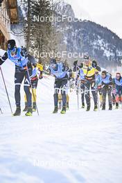21.01.2023, Zuoz Switzerland (SUI): Runar Skaug Mathisen (NOR), Marcus Johansson (SWE), Emil Persson (SWE), (l-r) - Ski Classics La Diagonela, Zuoz (SUI). www.nordicfocus.com. © Reichert/NordicFocus. Every downloaded picture is fee-liable.