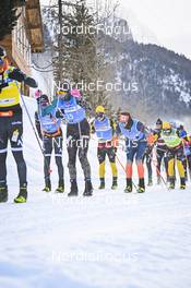 21.01.2023, Zuoz Switzerland (SUI): Magnus Vesterheim (NOR), Johannes Ekloef (SWE), Chris Andre Jespersen (NOR), (l-r) - Ski Classics La Diagonela, Zuoz (SUI). www.nordicfocus.com. © Reichert/NordicFocus. Every downloaded picture is fee-liable.