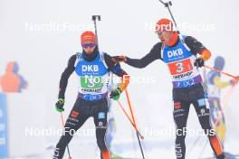 07.01.2024, Oberhof, Germany (GER): Benedikt Doll (GER), Roman Rees (GER), (l-r) - IBU World Cup Biathlon, relay men, Oberhof (GER). www.nordicfocus.com. © Manzoni/NordicFocus. Every downloaded picture is fee-liable.