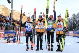 10.01.2024, Ruhpolding, Germany (GER): Hanna Kebinger (GER), Franziska Preuss (GER), Sophia Schneider (GER), Janina Hettich-Walz (GER), (l-r) - IBU World Cup Biathlon, relay women, Ruhpolding (GER). www.nordicfocus.com. © Manzoni/NordicFocus. Every downloaded picture is fee-liable.