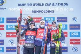 13.01.2024, Ruhpolding, Germany (GER): Tommaso Giacomel (ITA), Vetle Sjaastad Christiansen (NOR), Tarjei Boe (NOR), (l-r) - IBU World Cup Biathlon, sprint men, Ruhpolding (GER). www.nordicfocus.com. © Thibaut/NordicFocus. Every downloaded picture is fee-liable.