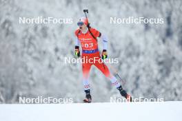 13.01.2024, Ruhpolding, Germany (GER): Logan Pletz (CAN) - IBU World Cup Biathlon, sprint men, Ruhpolding (GER). www.nordicfocus.com. © Manzoni/NordicFocus. Every downloaded picture is fee-liable.