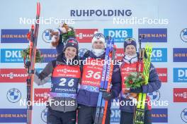 13.01.2024, Ruhpolding, Germany (GER): Tommaso Giacomel (ITA), Vetle Sjaastad Christiansen (NOR), Tarjei Boe (NOR), (l-r) - IBU World Cup Biathlon, sprint men, Ruhpolding (GER). www.nordicfocus.com. © Thibaut/NordicFocus. Every downloaded picture is fee-liable.