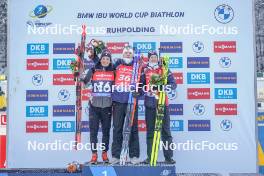 13.01.2024, Ruhpolding, Germany (GER): Tommaso Giacomel (ITA), Vetle Sjaastad Christiansen (NOR), Tarjei Boe (NOR), (l-r) - IBU World Cup Biathlon, sprint men, Ruhpolding (GER). www.nordicfocus.com. © Thibaut/NordicFocus. Every downloaded picture is fee-liable.