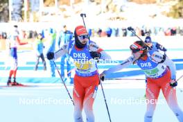 20.01.2024, Antholz, Italy (ITA): Joscha Burkhalter (SUI), Lena Haecki-Gross (SUI), (l-r) - IBU World Cup Biathlon, mixed relay, Antholz (ITA). www.nordicfocus.com. © Manzoni/NordicFocus. Every downloaded picture is fee-liable.