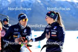 17.03.2024, Canmore, Canada (CAN): Jonne Kahkonen (FIN), coach Team Italy, Lisa Vittozzi (ITA), (l-r) - IBU World Cup Biathlon, mass women, Canmore (CAN). www.nordicfocus.com. © Manzoni/NordicFocus. Every downloaded picture is fee-liable.