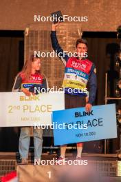 02.08.2024, Sandnes, Norway (NOR): Oda Stoeen Kolkinn (NOR), Eric Perrot (FRA), (l-r) - BLINK24 Festival Biathlon - Sandnes (NOR). www.nordicfocus.com. © Nordnes/NordicFocus. Every downloaded picture is fee-liable.