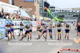 03.08.2024, Sandnes, Norway (NOR): Isak Leknes Frey (NOR), Sondre Sangvik Nilsen (NOR), Martin Nevland (NOR), Noah Lekal Husnes (NOR), Jon Sebastian Olsen (NOR), Oliver Alm (NOR), Herman Strindeberg (NOR), Thomas Lyberg Lehn (NOR), Torjus Haland (NOR), (l-r) - BLINK24 Festival Biathlon - Sandnes (NOR). www.nordicfocus.com. © Manzoni/NordicFocus. Every downloaded picture is fee-liable.