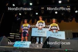 02.08.2024, Sandnes, Norway (NOR): Vetle Sjastad Christiansen (NOR), Vebjoern Soerum (NOR), Martin Uldal (NOR), (l-r) - BLINK24 Festival Biathlon - Sandnes (NOR). www.nordicfocus.com. © Nordnes/NordicFocus. Every downloaded picture is fee-liable.