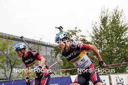 03.08.2024, Sandnes, Norway (NOR): Martin Nevland (NOR), Oliver Alm (NOR), (l-r) - BLINK24 Festival Biathlon - Sandnes (NOR). www.nordicfocus.com. © Nordnes/NordicFocus. Every downloaded picture is fee-liable.