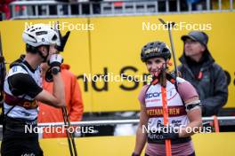 03.08.2024, Sandnes, Norway (NOR): Eric Perrot (FRA), Julia Simon (FRA), (l-r) - BLINK24 Festival Biathlon - Sandnes (NOR). www.nordicfocus.com. © Nordnes/NordicFocus. Every downloaded picture is fee-liable.